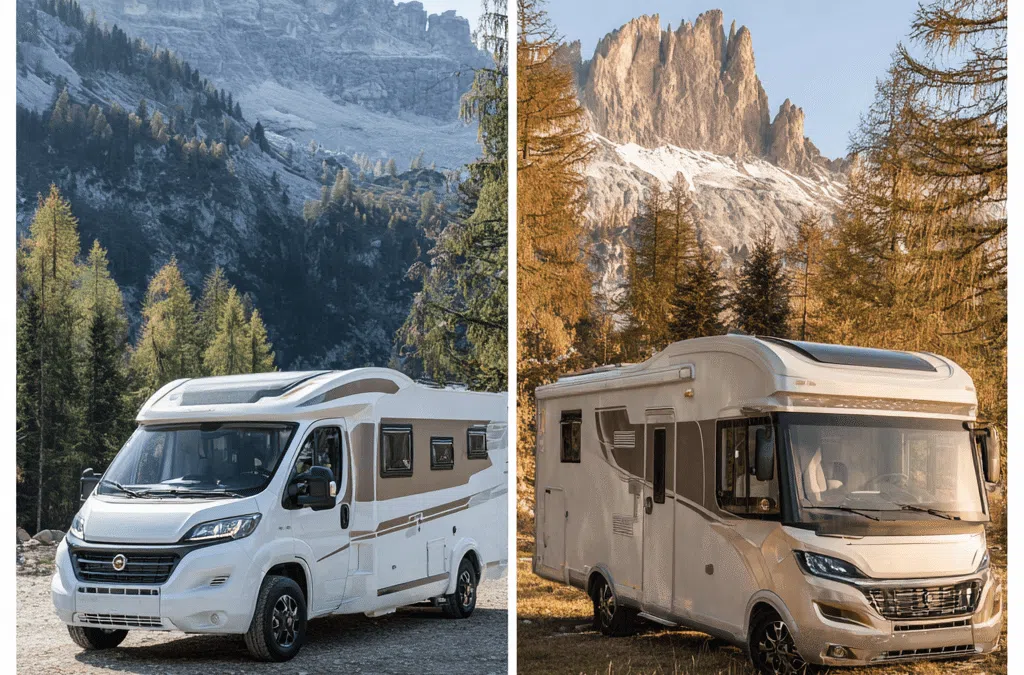 Verschil tussen half-integraal en integraal camper met berglandschap op de achtergrond.